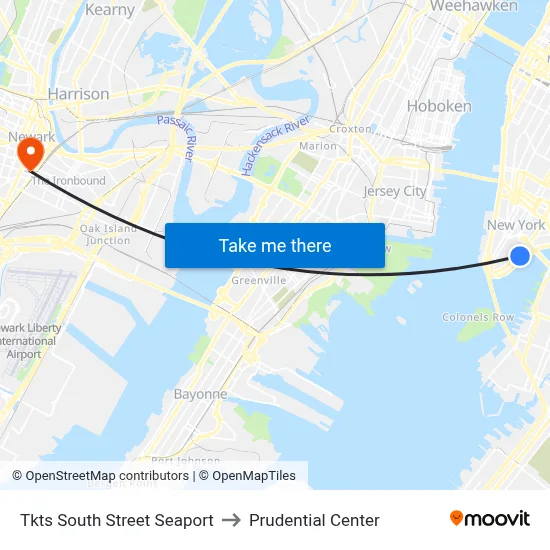 Tkts South Street Seaport to Prudential Center map
