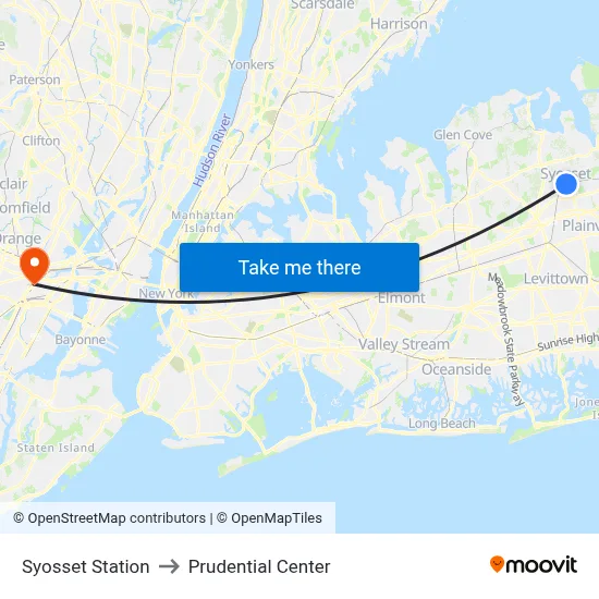 Syosset Station to Prudential Center map