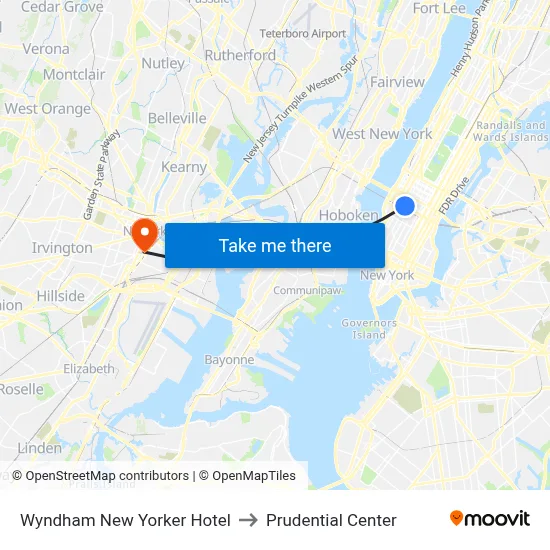 Wyndham New Yorker Hotel to Prudential Center map