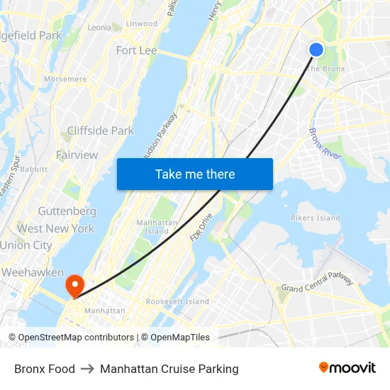 Bronx Food, 732 E 187th St to Manhattan Cruise Parking map