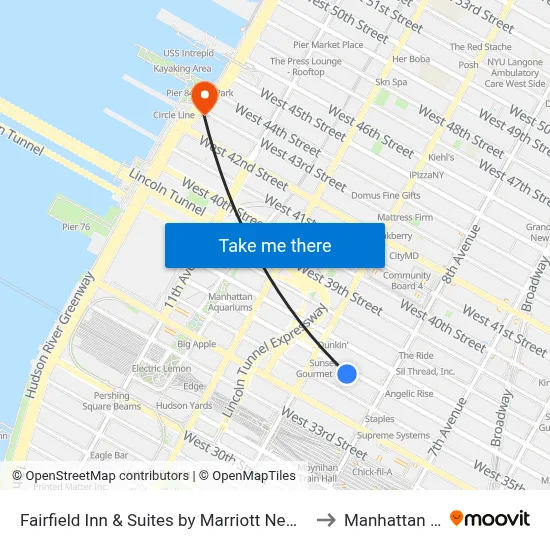 Fairfield Inn & Suites by Marriott New York Manhattan/Times Square 36th St. to Manhattan Cruise Parking map