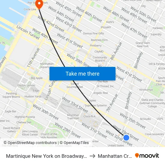 Martinique New York on Broadway, Curio Collection by Hilton to Manhattan Cruise Parking map