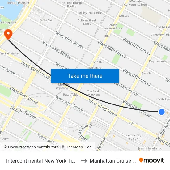 Intercontinental New York Times Square to Manhattan Cruise Parking map