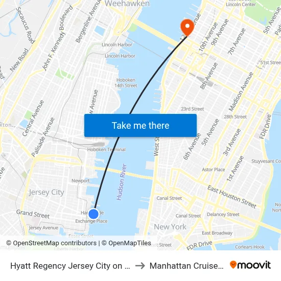 Hyatt Regency Jersey City on the Hudson to Manhattan Cruise Parking map