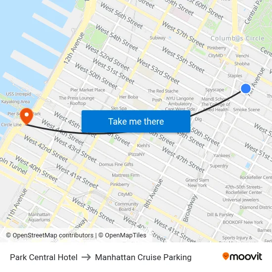 Park Central Hotel to Manhattan Cruise Parking map