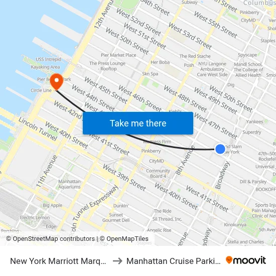 New York Marriott Marquis to Manhattan Cruise Parking map