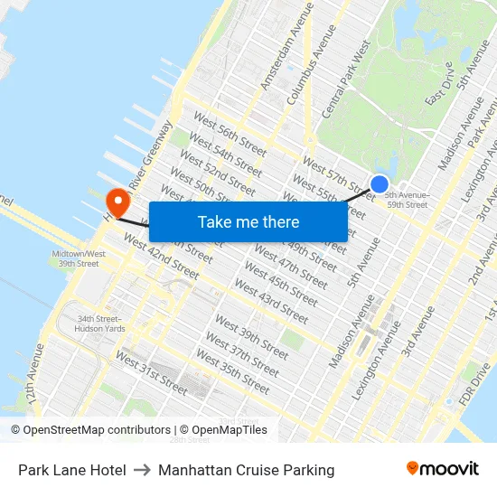 Park Lane Hotel to Manhattan Cruise Parking map