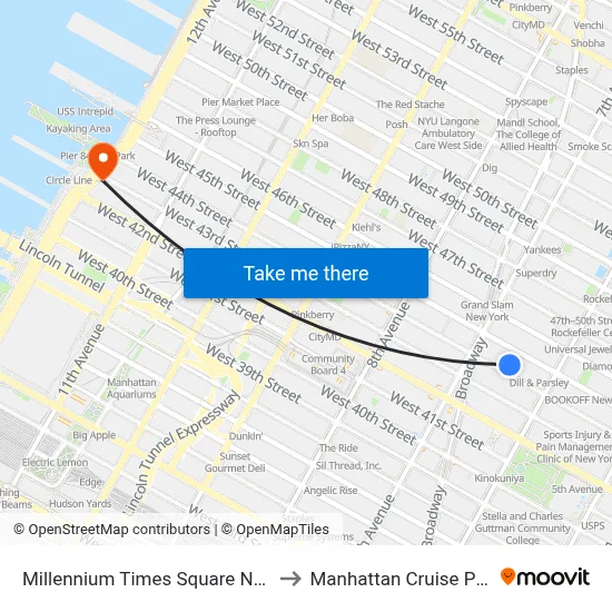 Millennium Times Square New York to Manhattan Cruise Parking map