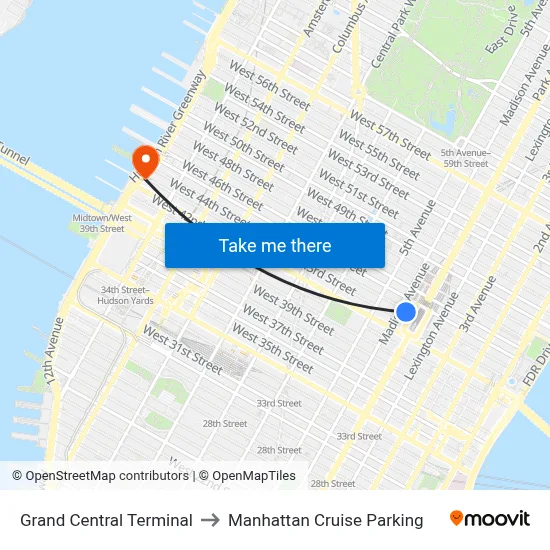Grand Central Terminal to Manhattan Cruise Parking map