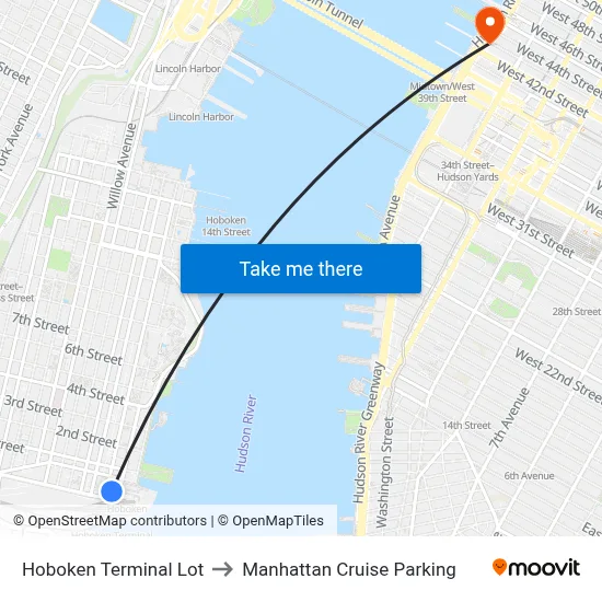 Hoboken Terminal Lot to Manhattan Cruise Parking map