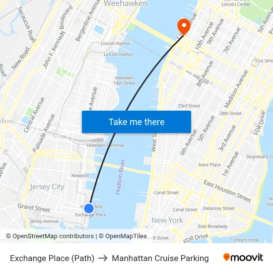 Exchange Place (Path) to Manhattan Cruise Parking map