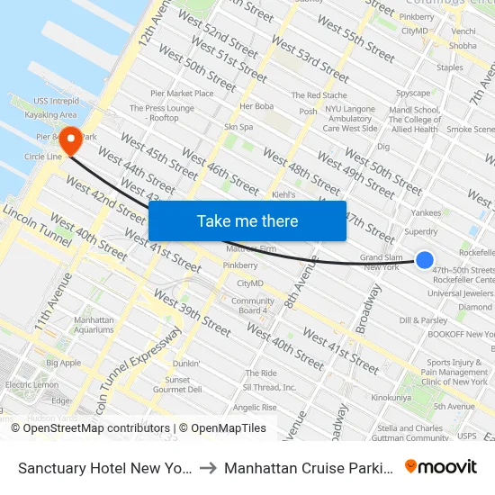 Sanctuary Hotel New York to Manhattan Cruise Parking map