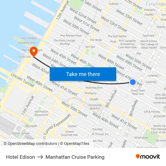 Hotel Edison to Manhattan Cruise Parking map