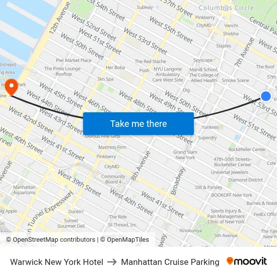 Warwick New York Hotel to Manhattan Cruise Parking map