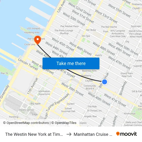 The Westin New York at Times Square to Manhattan Cruise Parking map