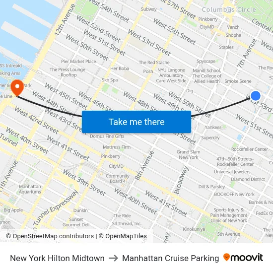 New York Hilton Midtown to Manhattan Cruise Parking map