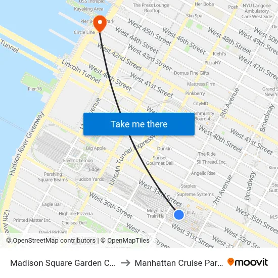 Madison Square Garden Center to Manhattan Cruise Parking map