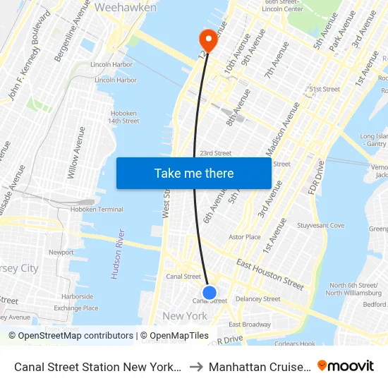 Canal Street Station New York City Subway to Manhattan Cruise Parking map