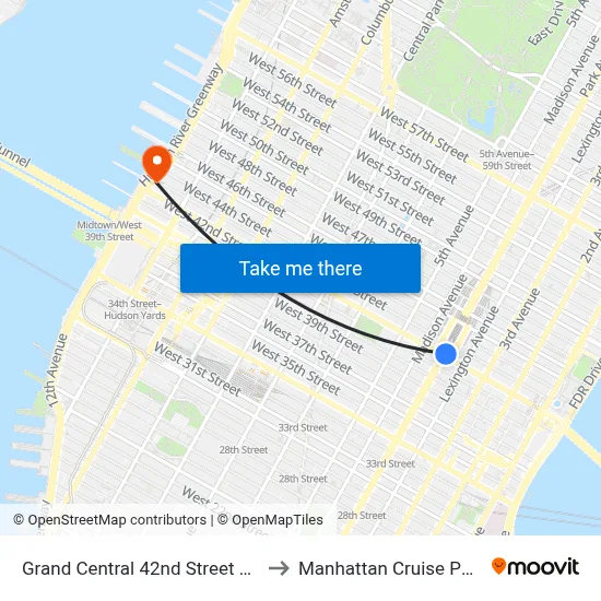 Grand Central 42nd Street Station to Manhattan Cruise Parking map