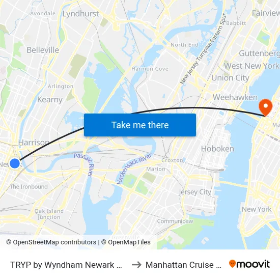TRYP by Wyndham Newark Downtown to Manhattan Cruise Parking map