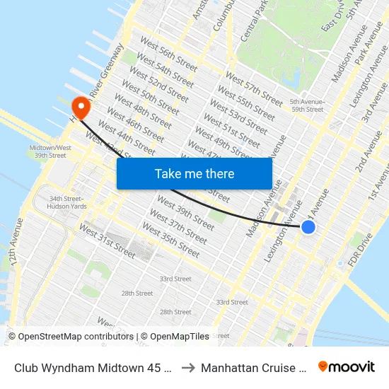 Club Wyndham Midtown 45 New York to Manhattan Cruise Parking map