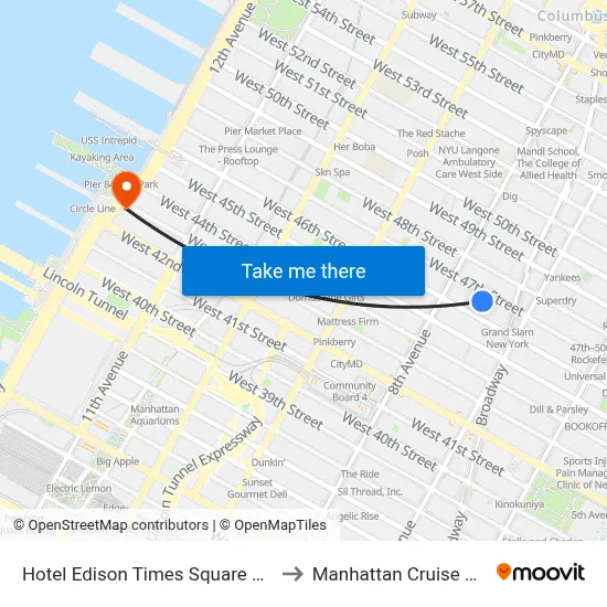 Hotel Edison Times Square New York to Manhattan Cruise Parking map