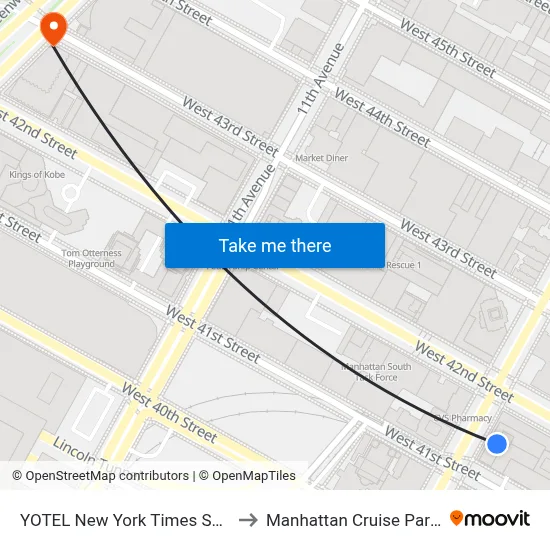 YOTEL New York Times Square to Manhattan Cruise Parking map
