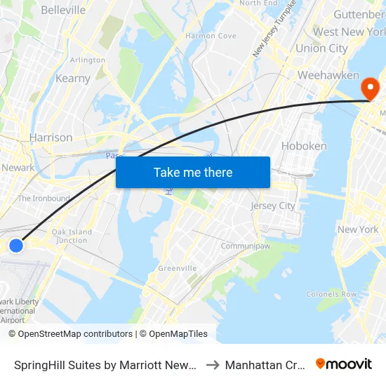 SpringHill Suites by Marriott Newark International Airport to Manhattan Cruise Parking map