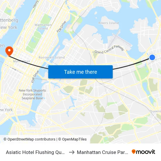 Asiatic Hotel Flushing Queens to Manhattan Cruise Parking map