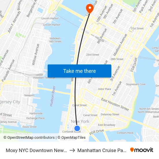 Moxy NYC Downtown New York to Manhattan Cruise Parking map