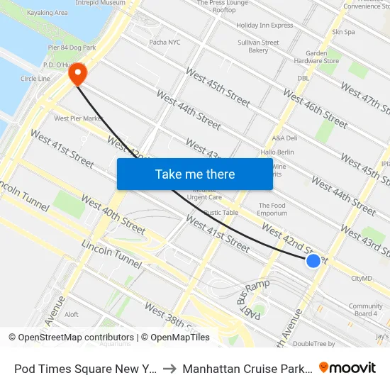 Pod Times Square New York to Manhattan Cruise Parking map