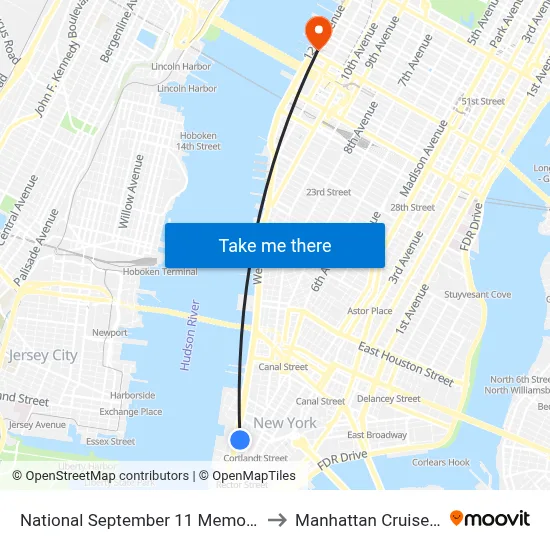 National September 11 Memorial Museum to Manhattan Cruise Parking map