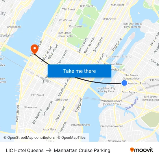 LIC Hotel Queens to Manhattan Cruise Parking map