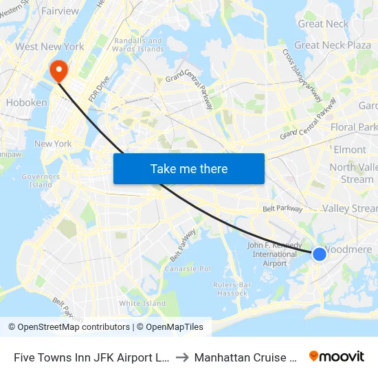 Five Towns Inn JFK Airport Lawrence to Manhattan Cruise Parking map