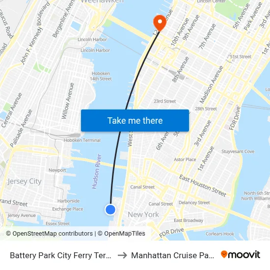 Battery Park City Ferry Terminal to Manhattan Cruise Parking map