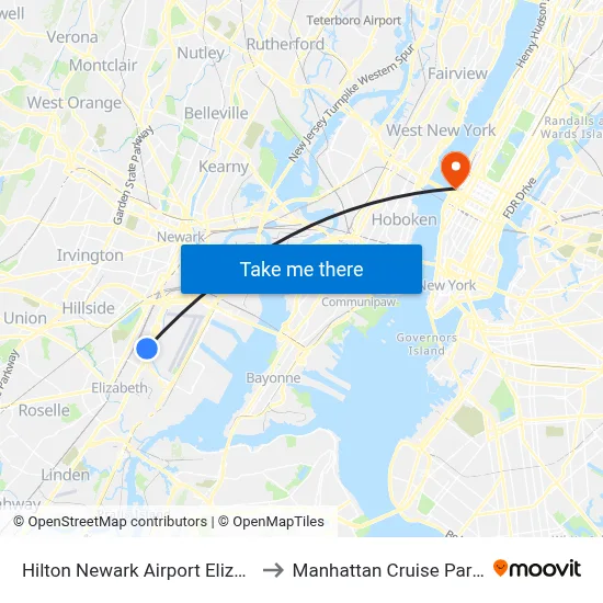Hilton Newark Airport Elizabeth to Manhattan Cruise Parking map