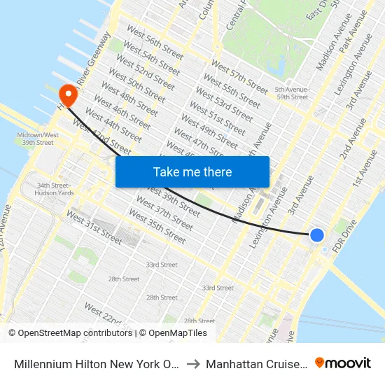 Millennium Hilton New York One UN Plaza to Manhattan Cruise Parking map