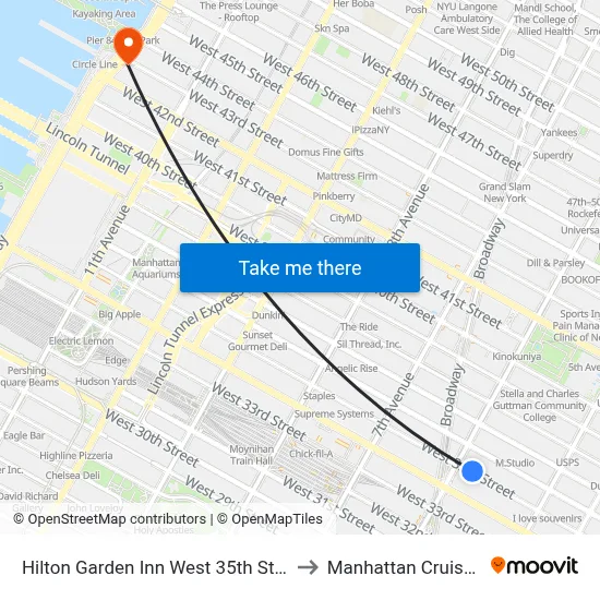 Hilton Garden Inn West 35th Street New York to Manhattan Cruise Parking map