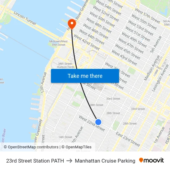 23rd Street Station PATH to Manhattan Cruise Parking map