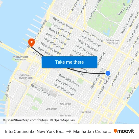 InterContinental New York Barclay Hotel to Manhattan Cruise Parking map