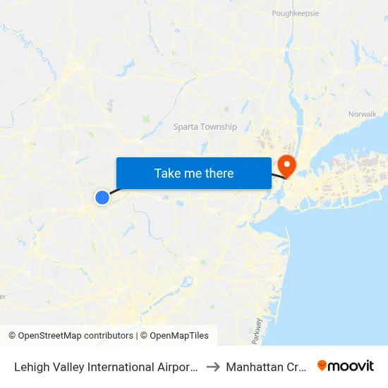Lehigh Valley International Airport Trans Bridge Bus Stop to Manhattan Cruise Parking map