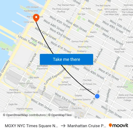 MOXY NYC Times Square New York to Manhattan Cruise Parking map