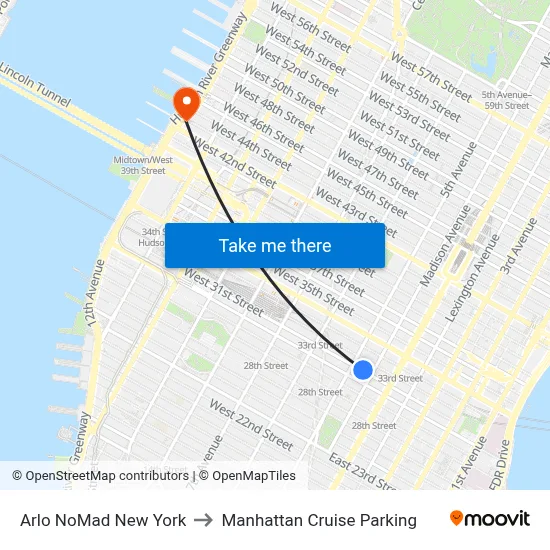 Arlo NoMad New York to Manhattan Cruise Parking map
