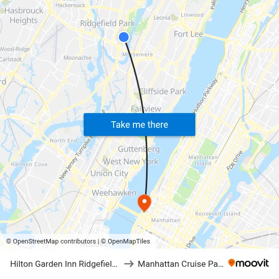 Hilton Garden Inn Ridgefield Park to Manhattan Cruise Parking map
