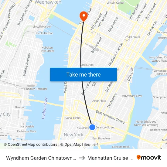 Wyndham Garden Chinatown New York to Manhattan Cruise Parking map