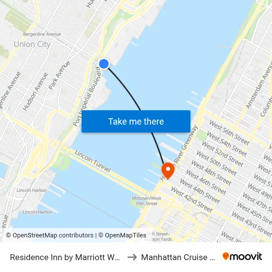 Residence Inn by Marriott Weehawken to Manhattan Cruise Parking map