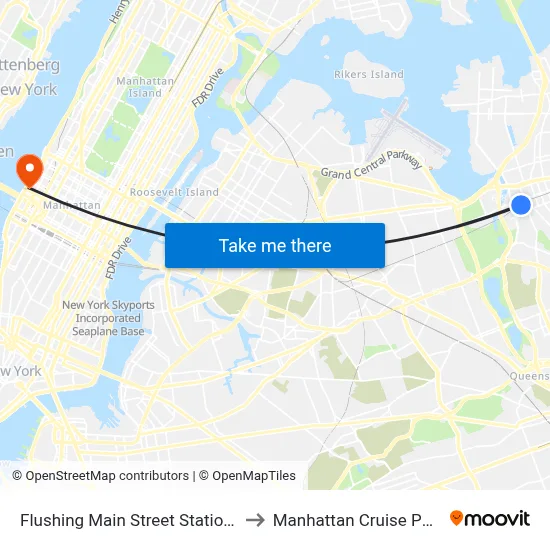 Flushing Main Street Station LIRR to Manhattan Cruise Parking map