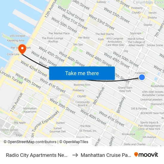 Radio City Apartments New York to Manhattan Cruise Parking map