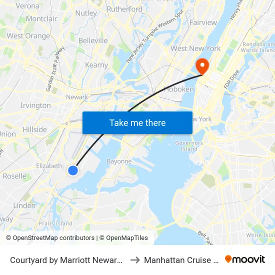 Courtyard by Marriott Newark Elizabeth to Manhattan Cruise Parking map