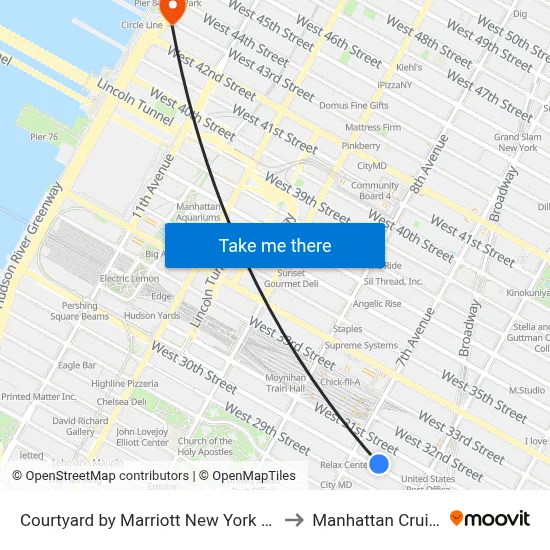 Courtyard by Marriott New York Manhattan Chelsea to Manhattan Cruise Parking map